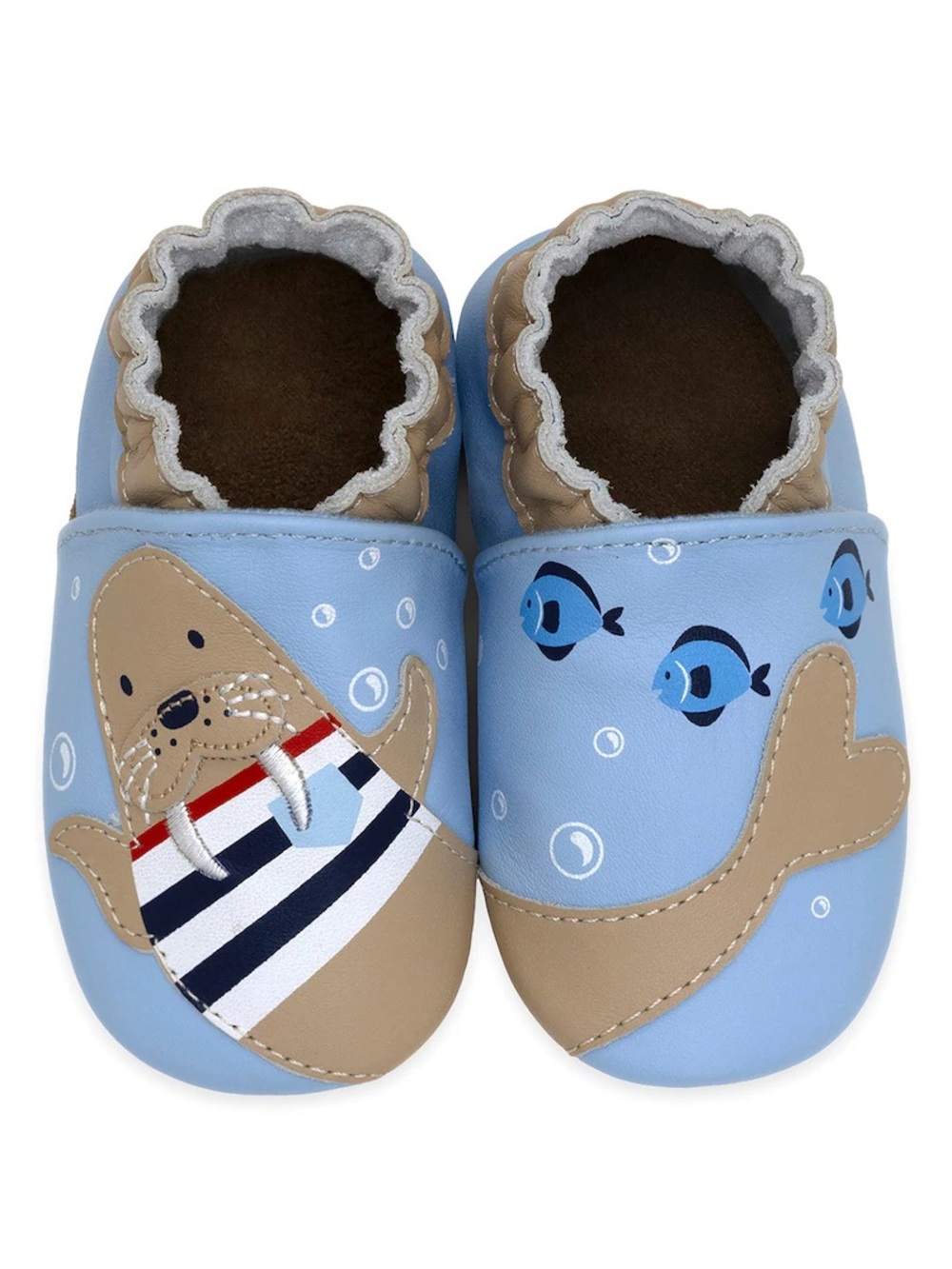 Robeez Blue and Tan Nautical Seal Baby Soft-Soled Shoes - Picture 2 of 6